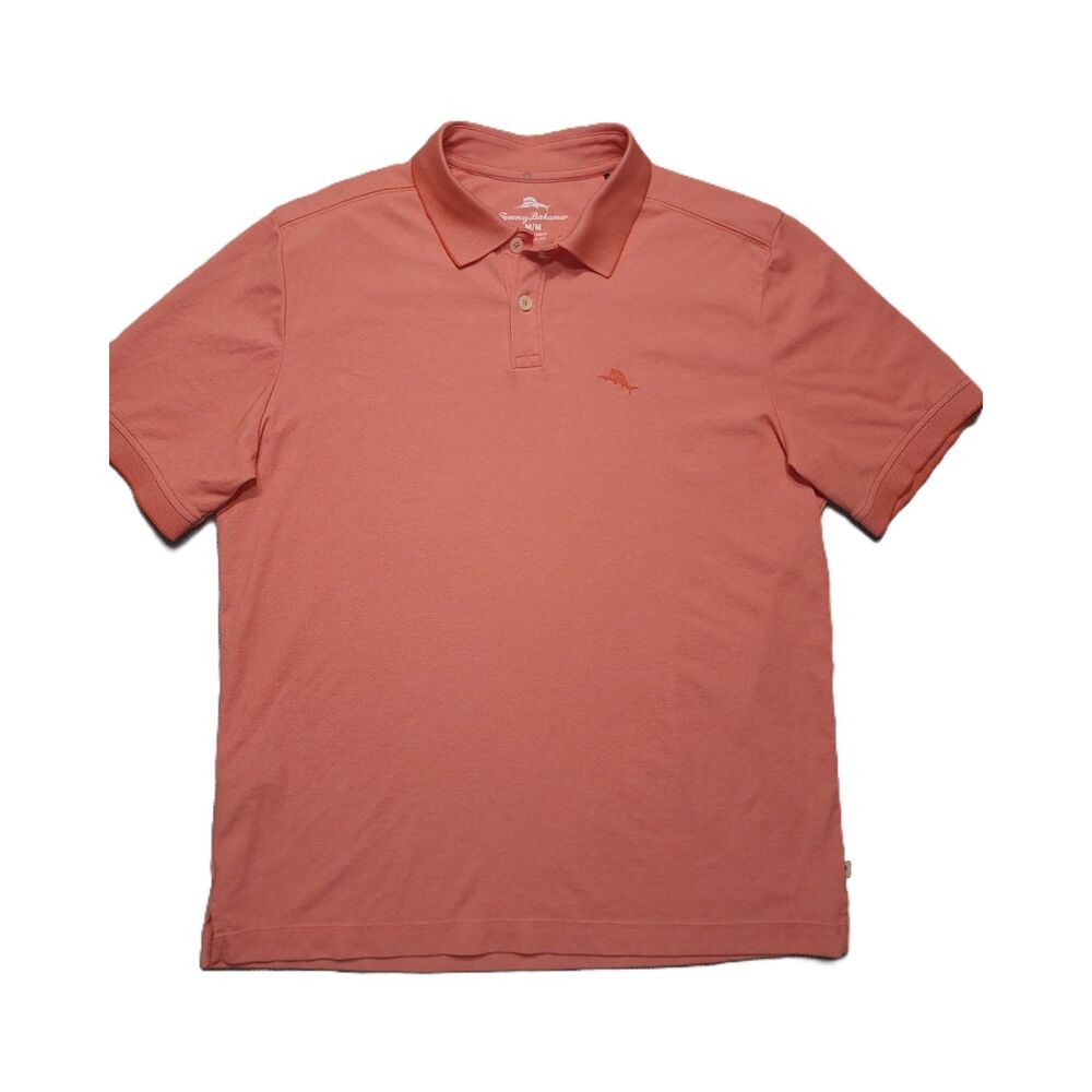Tommy Bahama Polo Shirt Men M Short Sleeve Coral Embroidered